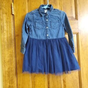 OshKosh 18-24M Tutu Dress Kids Blue Denim Tulle Snap Button Long Sleeve‎